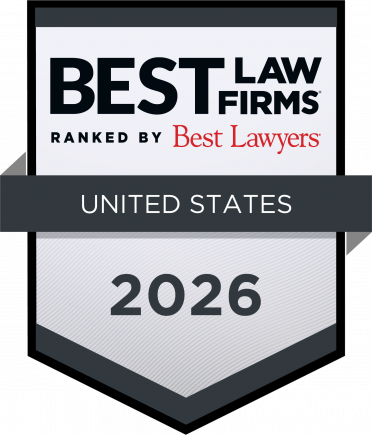 Black and white badge icon that says Best Law Firms Ranked by Best Lawyers in the USA 2026.